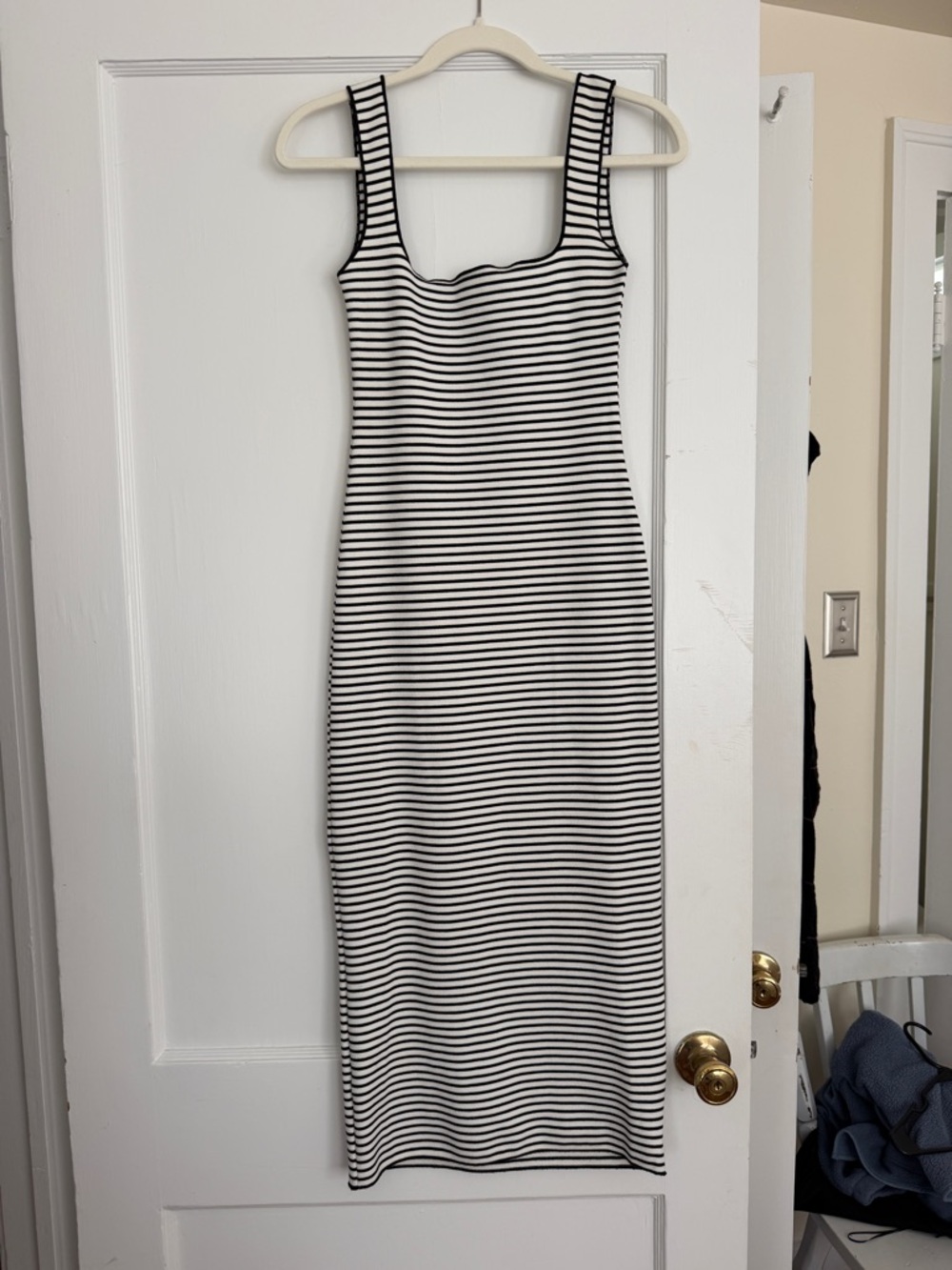 ZARA Sleeveless Black and White Striped Midi Dress